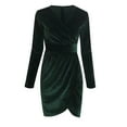 thumbnail image 4 of CHUMUD Womens Velvet Dress Wrap V Neck Long Sleeve Ruched Midi Dresses for Cocktail Evening Party, 4 of 5