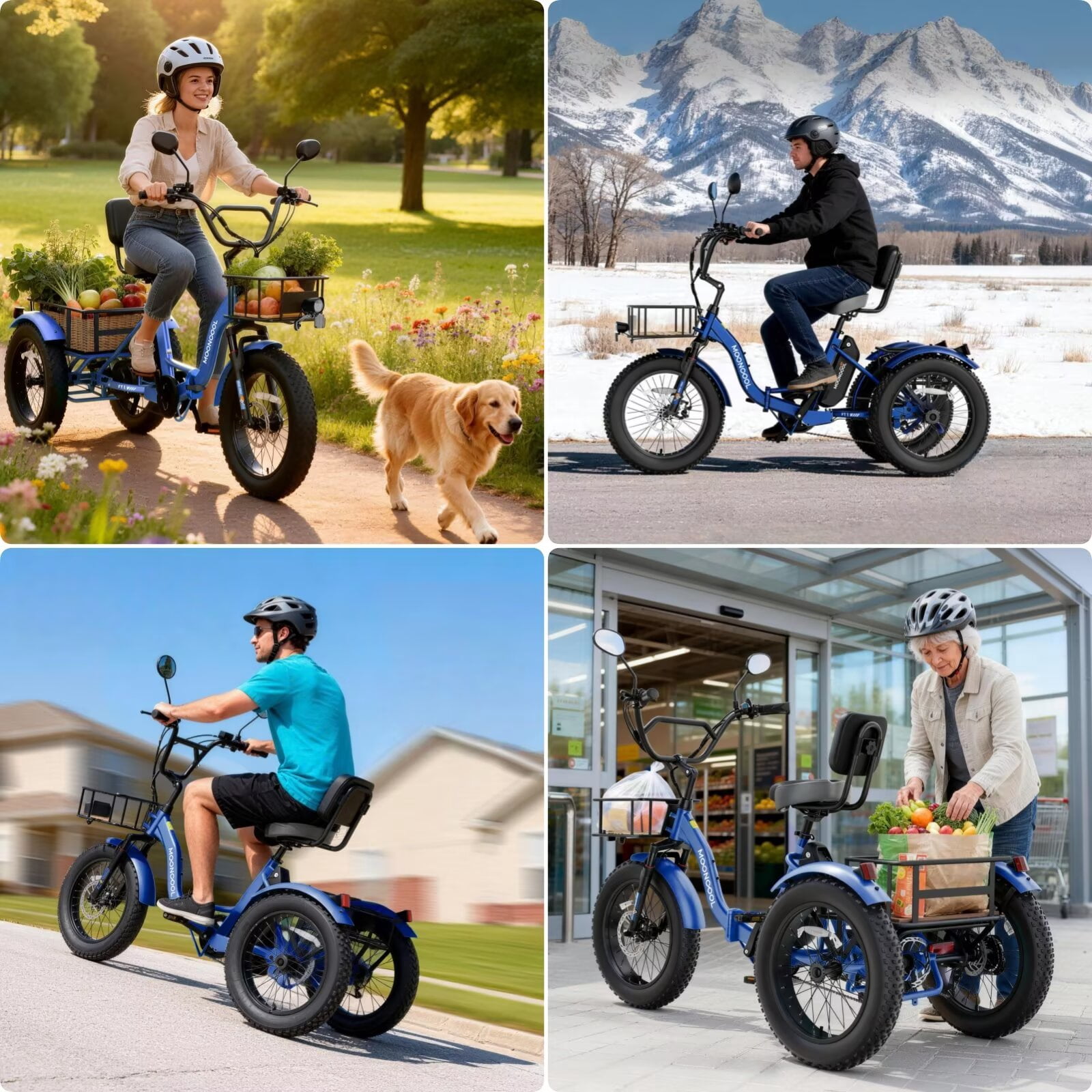 MOONCOOL Folding Electric Tricycle for Adults, 20" x 4" Fat Tire Electric Trike, 48V Peak 1092W  Electric Bicycle, 3 Wheels 7 Speed Ebike w/ 14.5Ah Removable Battery& Speed Differential Mechanism