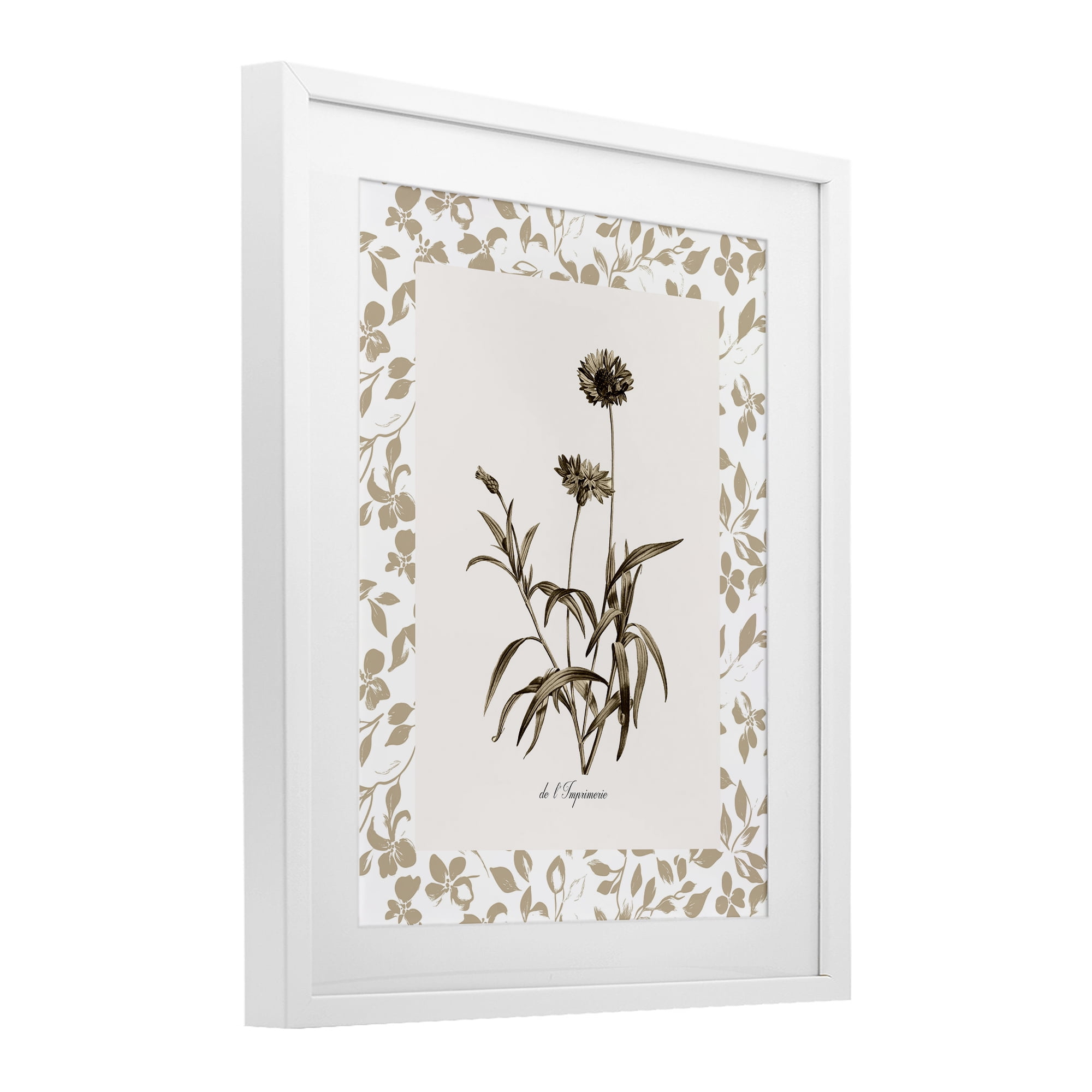 Stupell Industries Neutral Imperial Flowers White Framed Print Under Glass, design by Kelly Donovan