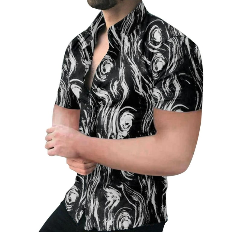MRULIC mens shirts Men's Spring And Summer Fashion Top Shirt Casual Printed  Lapel Button Short Sleeve Shirt Large Size Beach Holiday Shirt Men Shirts