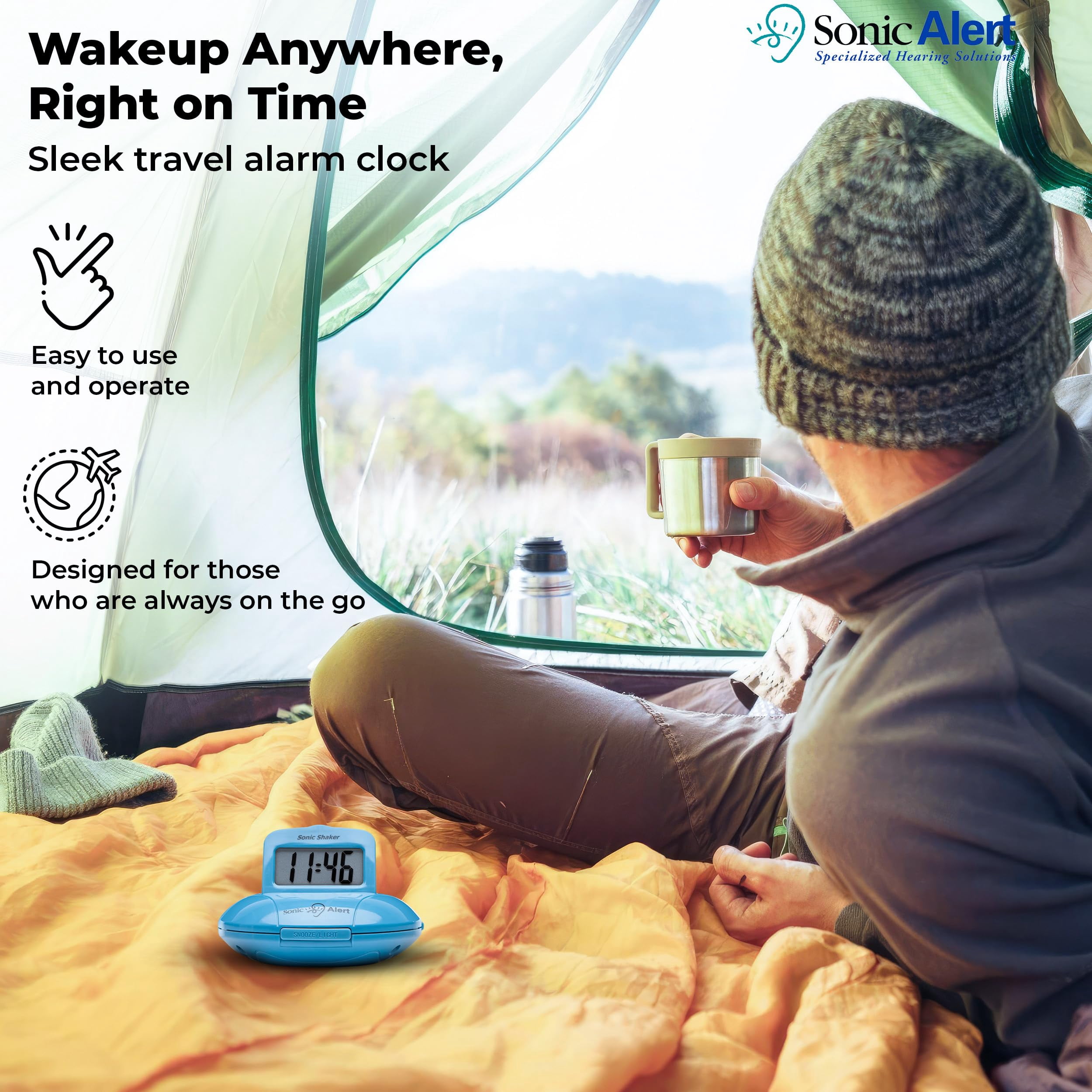 Sonic Alert - Sonic Shaker Super Loud Digital Alarm Clock for Heavy Sleepers, Portable Compact Design, Jade