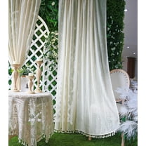 Lapalife Boho Curtains for Bedroom Windows Sheer Curtains Crochet Vintage Cotton Curtains Panels with Tassel for Bedroom,1Panel