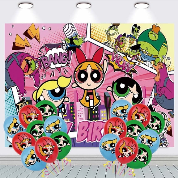 The Powerpuff Girls Backdrop Banner Balloons Party Decorations Supplies Taspestry Wall Decor Background Poster