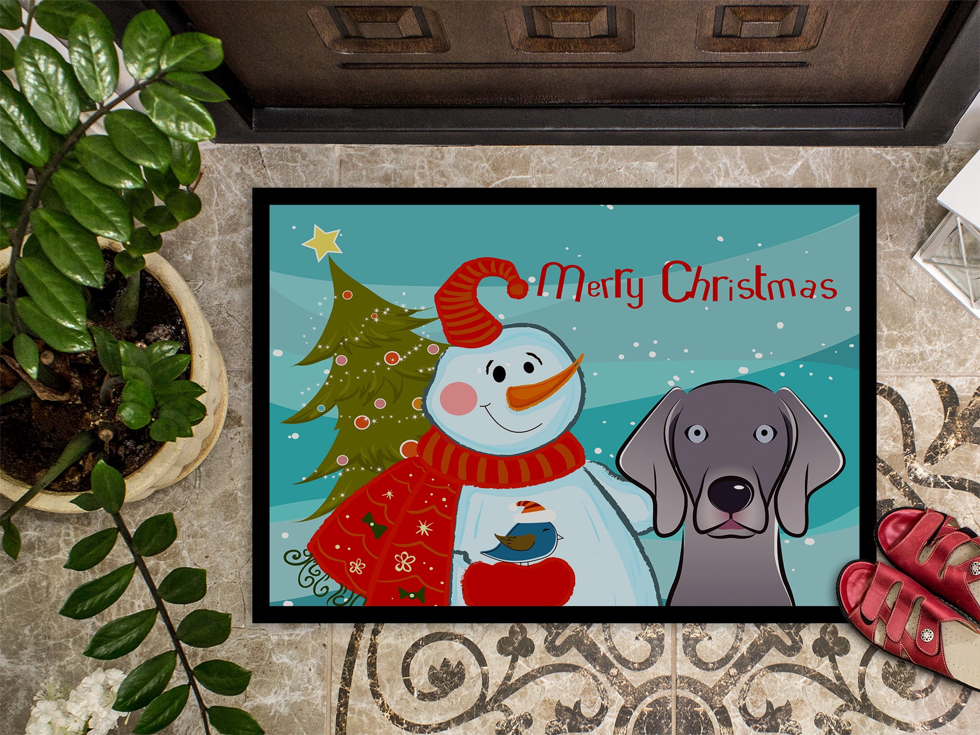 Caroline's Treasures BB1851JMAT Snowman with Weimaraner Door Mat, Indoor Rug or Outdoor Welcome Mat 24x36 Doormat , 24H