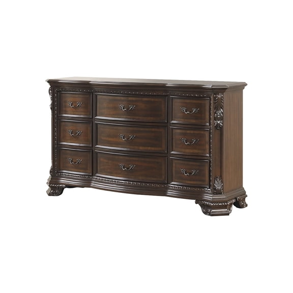 Vintage Traditional Style 9-Drawer Dresser Made With Wood in Walnut