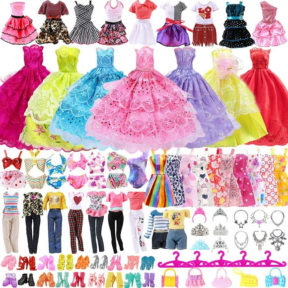 63pcs/set Barbie Doll Dresses Shoes jewellery Clothes Accessories Dress Up Game For 30cm Doll_Special Gift