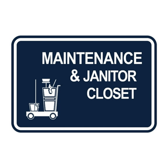 Signs ByLITA Classic Framed Maintenance & Janitor Closet Sign (Navy Blue / White) - Large