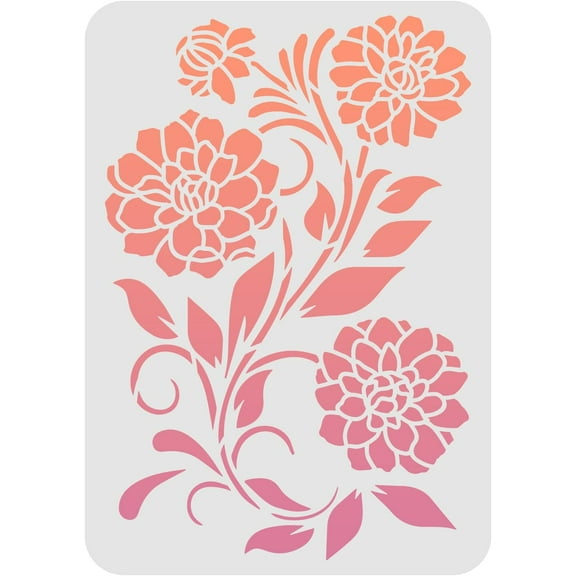 Dahlia Stencil 11.7x8.3 inch Plastic Flowers Drawing Painting Stencils Daisy Bloom Flower Leaf Pattern Reusable Stencils for Painting on Wood Floor Wall and Tile for DIY