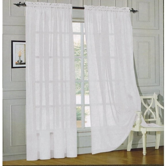 Elegant Comfort White Rod Pocket Sheer Curtains, 60” x 84” (2 Panels)