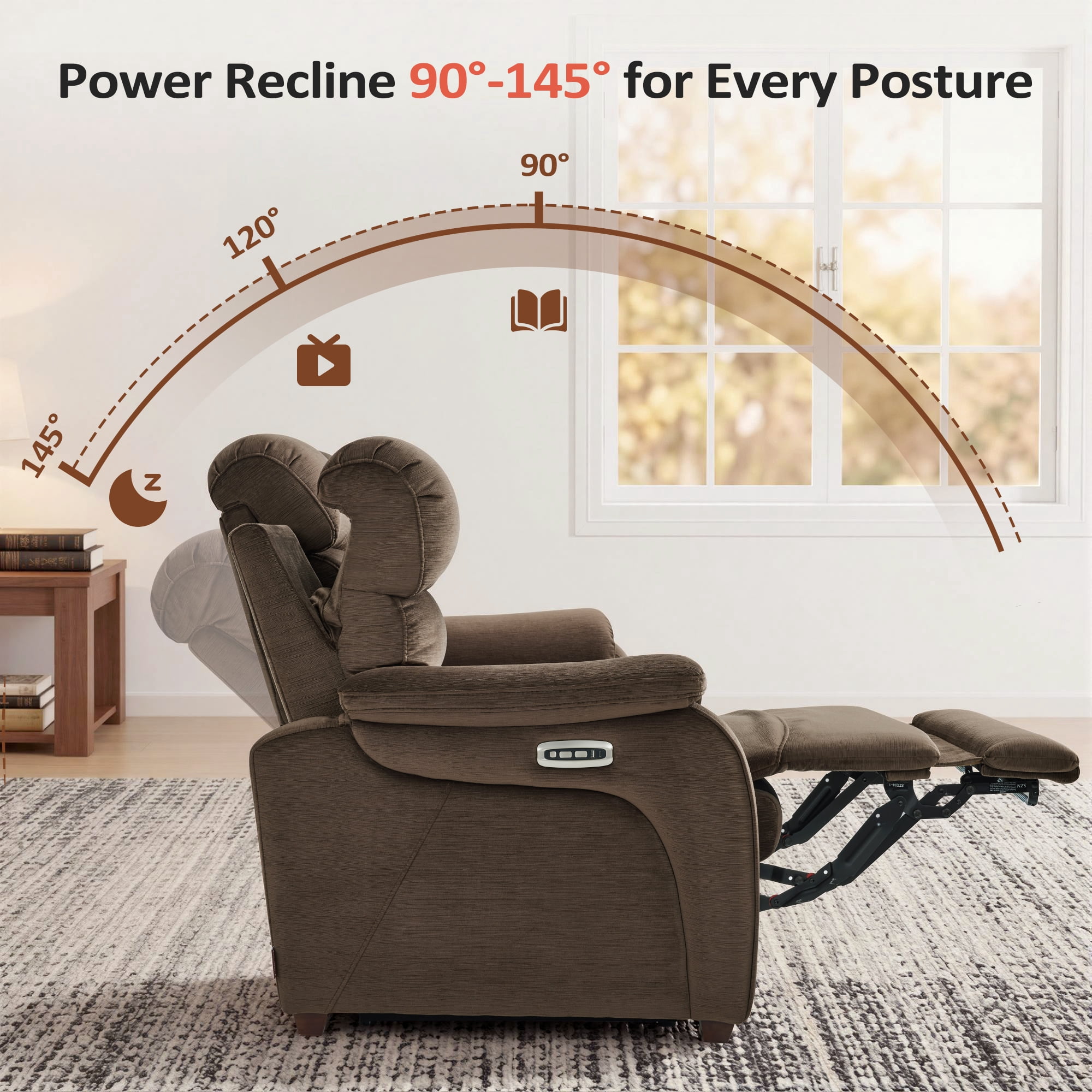 MCombo Zero Wall Hugger Power Recliner Loveseat for Living Room, RVs, Small Spaces, Fabric, Coffee