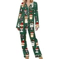 thumbnail image 2 of Tnhcen Gorgeous 2-Piece Women's Pajamas Christmas Patterns Long Sleeve V-Neck Button Shirt Pants Snug Nightwear Lounge Wear S-3XL, 2 of 8