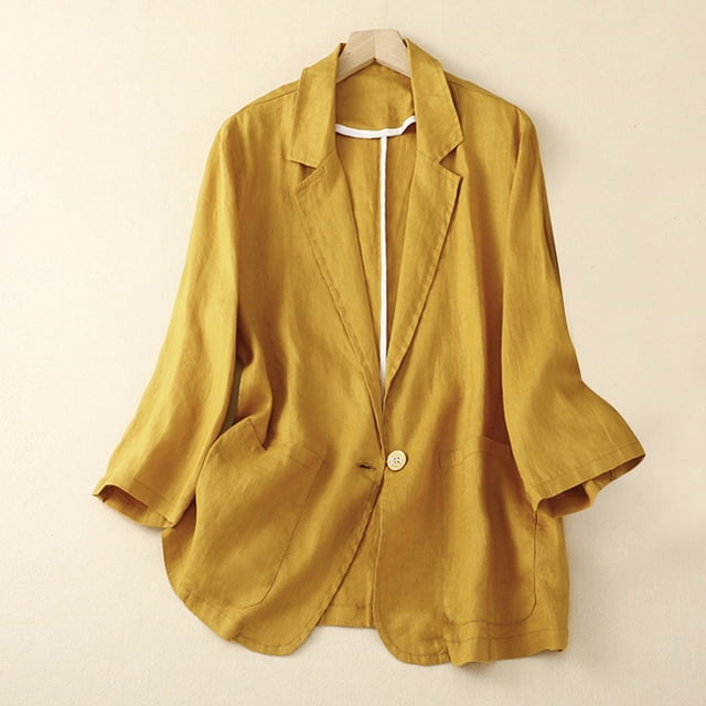 Simua Blazer de Bureau pour Femmes Mode Bouton Col à Revers Veste à Manches Longues Blazer de Costume