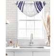 thumbnail image 4 of Waterfall Valances for Windows, Navy Blue Striped Kitchen Sheer Valance Curtains, Modern White Striped Abstract Art Aesthetics Rod Pocket Swag Valances for Living Room Bedroom, 47.2"x38.5", 2 Panel, 4 of 8