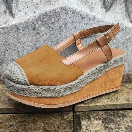 

Zpanxa Shoes for Women Solid Summer Ladies Comfy Sandals Slope Heel Casual Beach Shoes Brown Womens Shoes 40