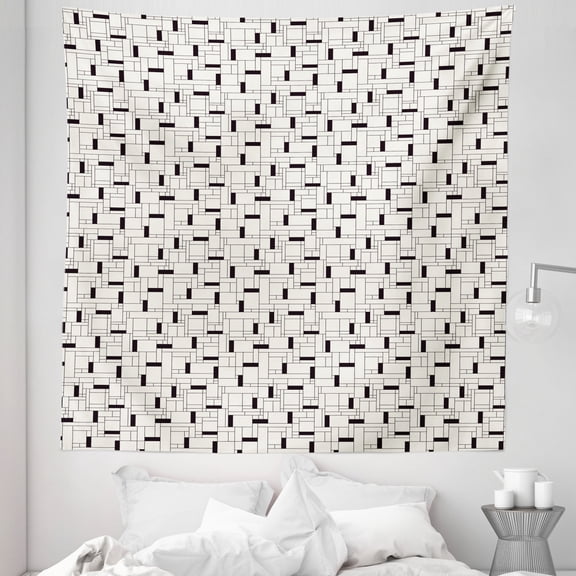 Geometric Tapestry, Modern Grid with Rectangular Shapes Contemporary Repetition, Fabric Wall Hanging Decor for Bedroom Living Room Dorm, 5 Sizes, Ivory and Charcoal Grey, by Ambesonne