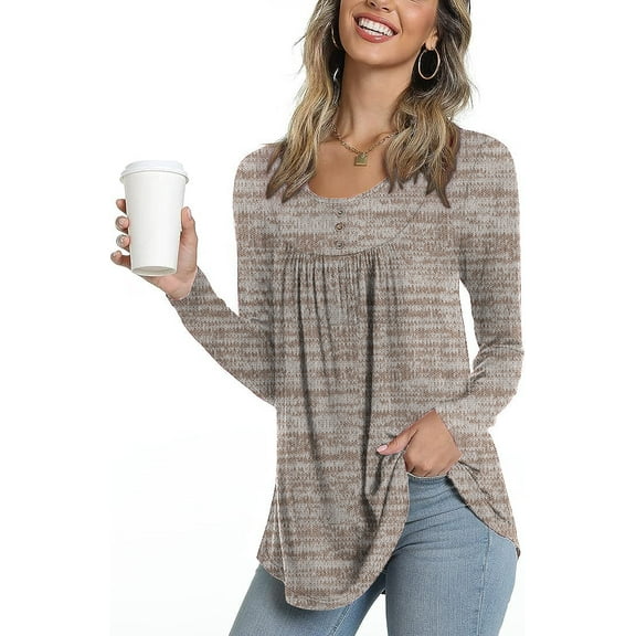 PPYOUNG Blouses for Women Pleated Long Sleeve Tunic Tops Dressy Casual Fall Button Down Shirts