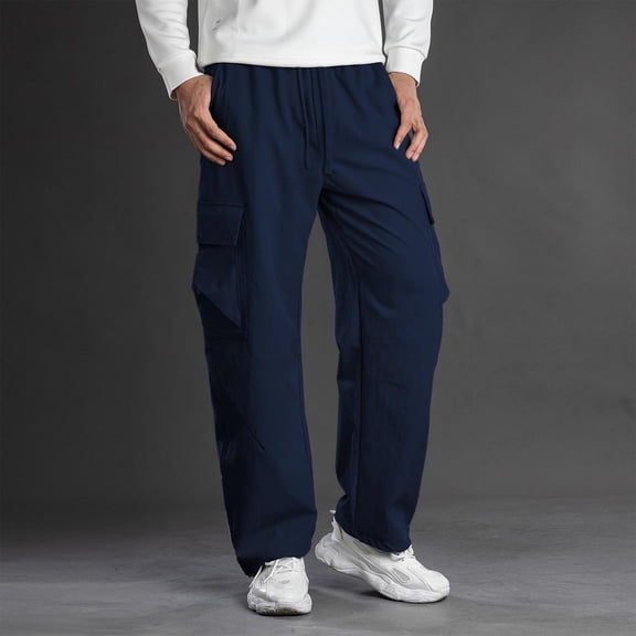PiGOGI Men's Casual Cargo Pants Versatile Outdoor Hiking Trousers for Gym Athletic Commuting and Sports Activities Navy XS