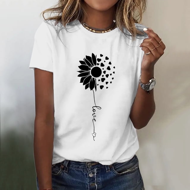 Vente de Liquidation! T-Shirts pour Femmes Graphiques T-Shirts Amples pour Femmes Chemises d'Entraînement Femmes Impression Simple Décontractée Confortable Col Rond Manches Courtes T-Shirt Beige m