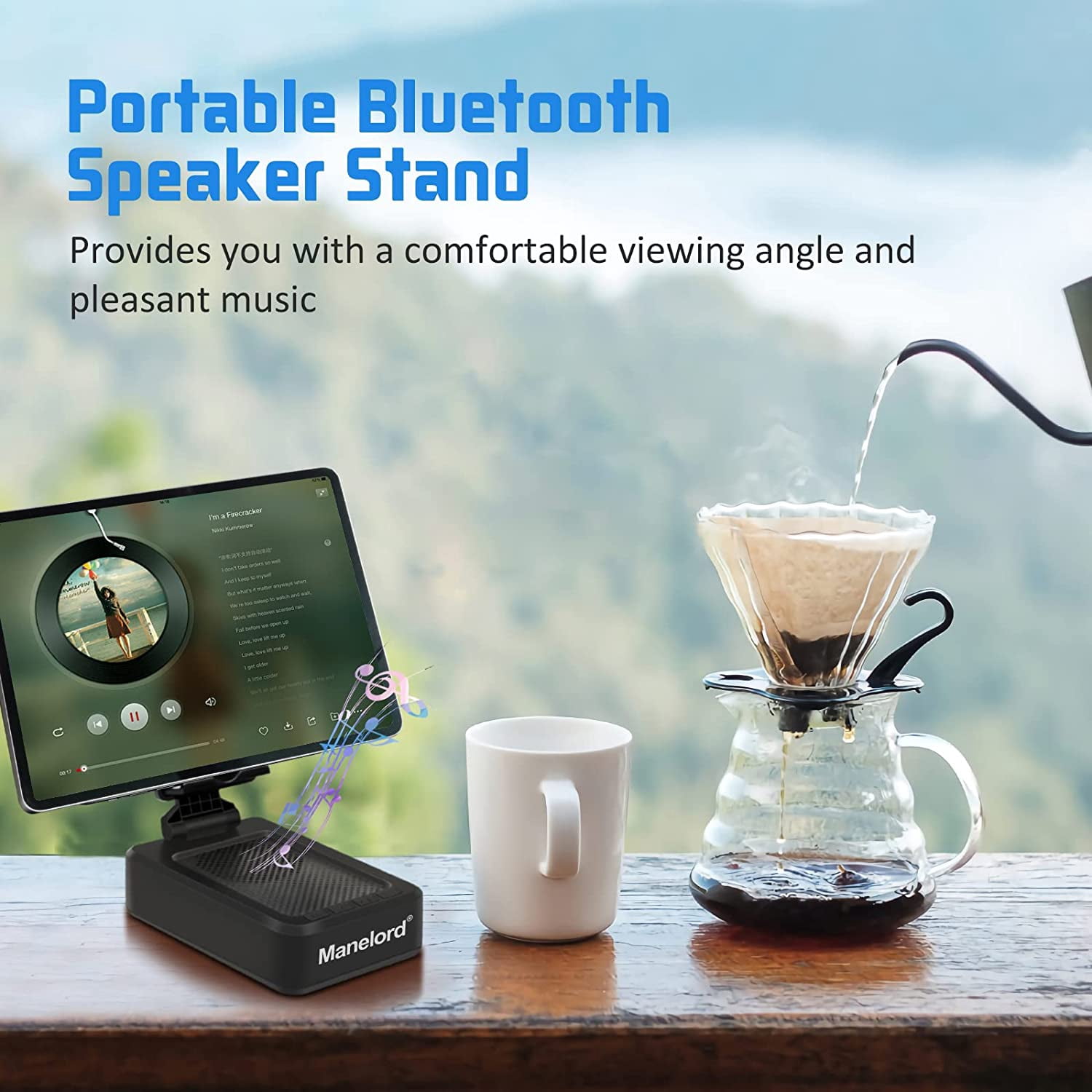 Manelord Cell Phone Stand with Wireless Bluetooth Speaker Compatible for iPhone/Samsung/iPad Tablet, Anti-Slip Design Phone Stand with HD Surround Sound for Home,Office,Outdoor etc