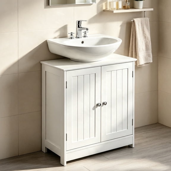 Ktaxon Bathroom Vanity Under Sink Pedestal with 2 Doors, Basin Cabinet with Adjustable Shelf, White