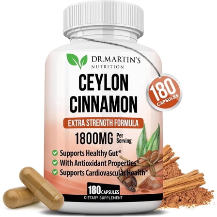 1800mg Ceylon Cinnamon Capsules | 180 Count | Supports Joints, Healthy Inflammatory Responses, Antioxidant & Cardiovascular Health & Glucose Metabolism | Non-GMO & Gluten Free Supplement