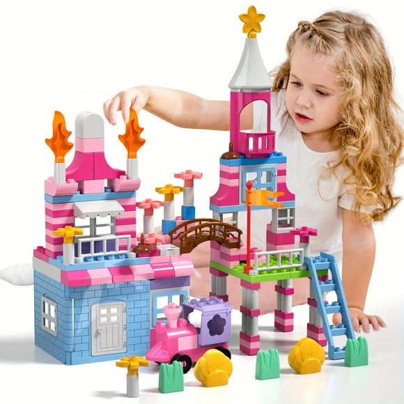 Ensemble de Blocs de Construction pour Enfants Filles, 171 Pcs Jouets de Blocs Château de Princesse Rose, Ensembles de Construction Jouets Cadeaux d'Anniversaire