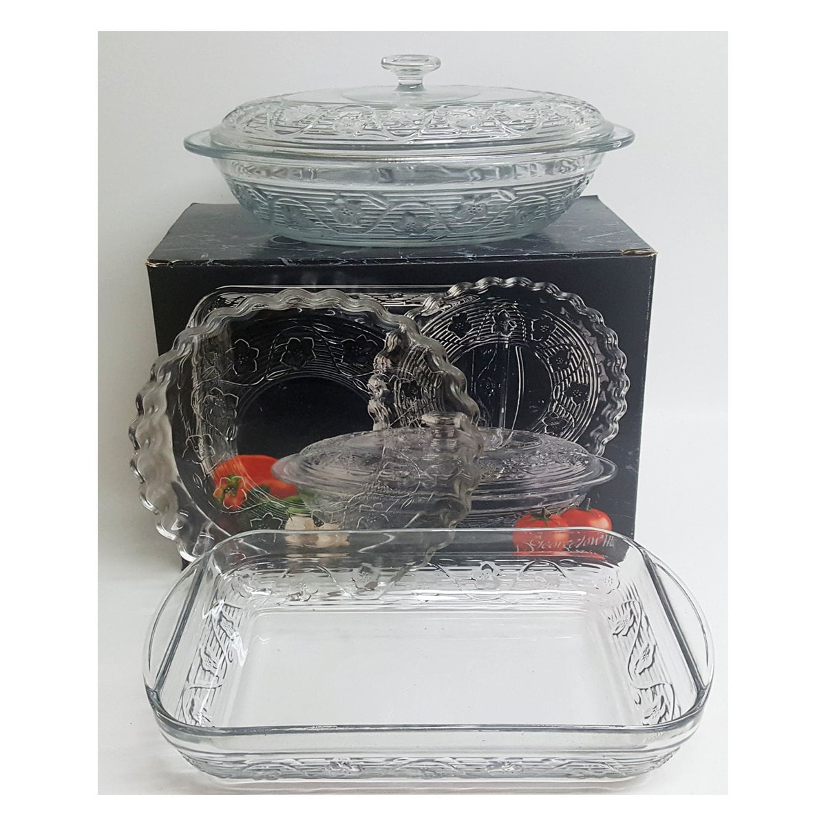 The Toscany Collection 4 Piece Glass Oven Bakeware Set