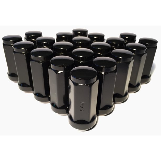 20 Black 14x2 Lug Nuts 1.9" Long Bulge Acorn with 3/4" Hex Ford