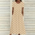 thumbnail image 1 of TaTaai Short Sleeve V-Neck Polka Dot Dress Women's Stretchy Solid Color Maxi Casual Loose Fit Summer Dress Elastic Waist Gift, 1 of 5