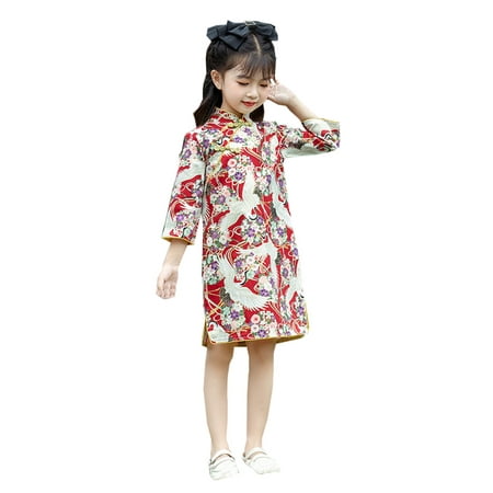 

Candy Cane Dress Toddler Dress Long Sleeve Cheongsam Performance Spring Autumn Girls Retro Tang Dress Dress Girl Ethnic Style Hanfu