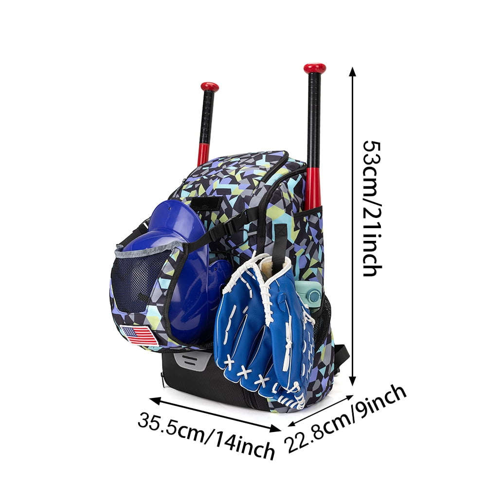 HUISZJ 42L Baseball Bag, Softball Bat Bag with Shoe Compartment, Softball Backpack Hold Equipment Bag (Blue)