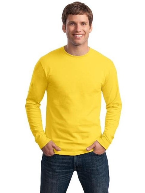 Hanes 5586 Mens Tagless 100 Percent Cotton Long Sleeve T-Shirt, Yellow ...