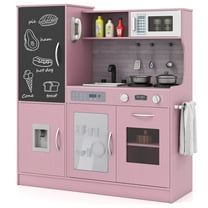 Infans Play Kitchen Toy Set w/ Chalkboard Oven Sink Curtain Microwave Water Dispenser