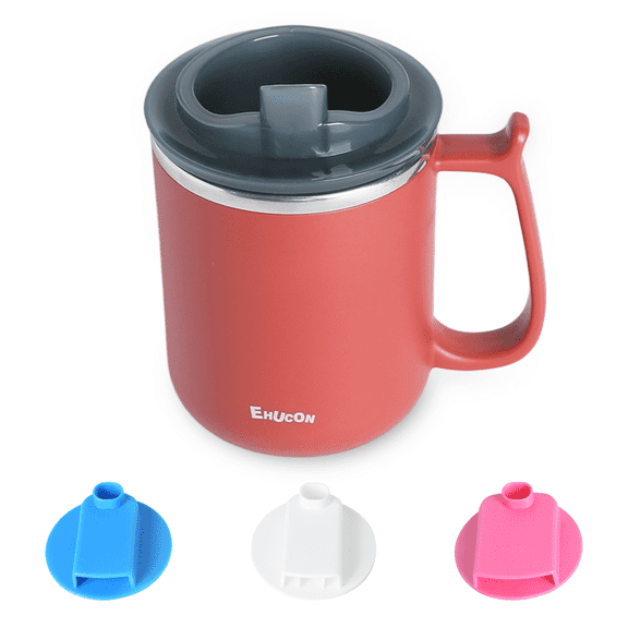 EHUELDER Adaptive Drinking Cup, Plastic Slow Flow Mug and Swallowing Aid with 5cc, 10cc and 15cc Sip Options, 1 Pack, Red, 8.5 Ounces