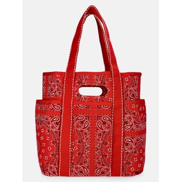 No Boundaries Women's Americana Cut Out Tote Bag, Red Bandana