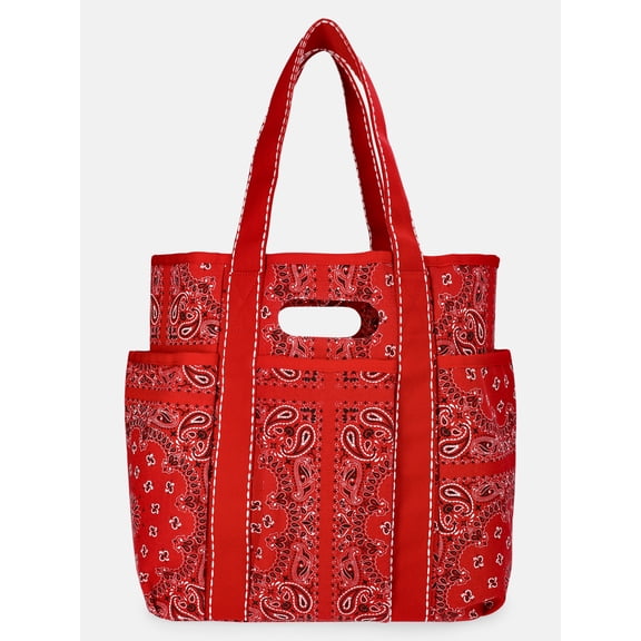 No Boundaries Women's Americana Cut Out Tote Bag, Red Bandana