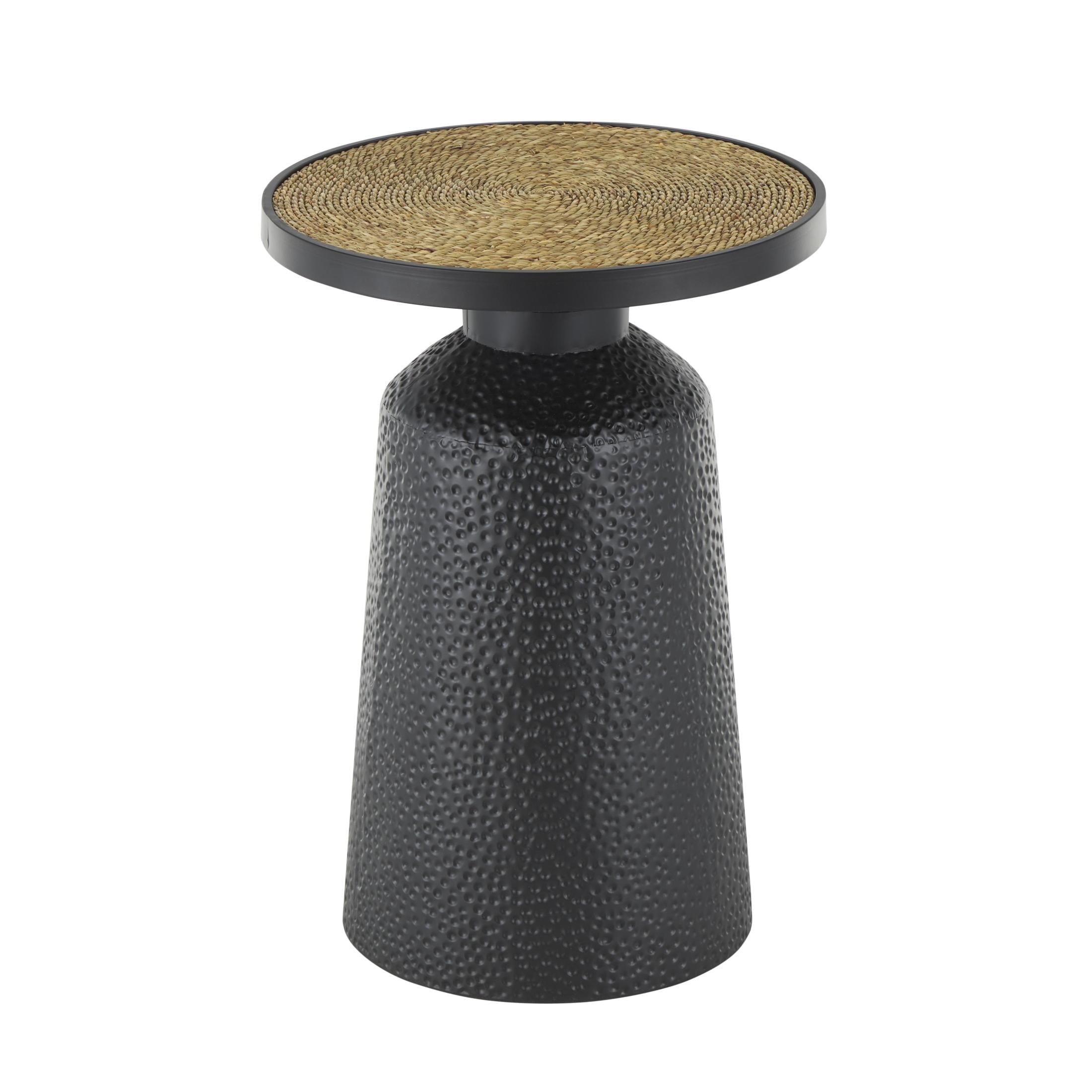 DecMode 16" x 22" Black Metal Handmade Accent Table with Rope Tabletop, 1-Piece