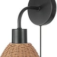 thumbnail image 2 of Globe Electric Briar 1-Light Matte Black Plug-in or Hardwire Indoor Wall Sconce with Rattan Shade, 2 of 9