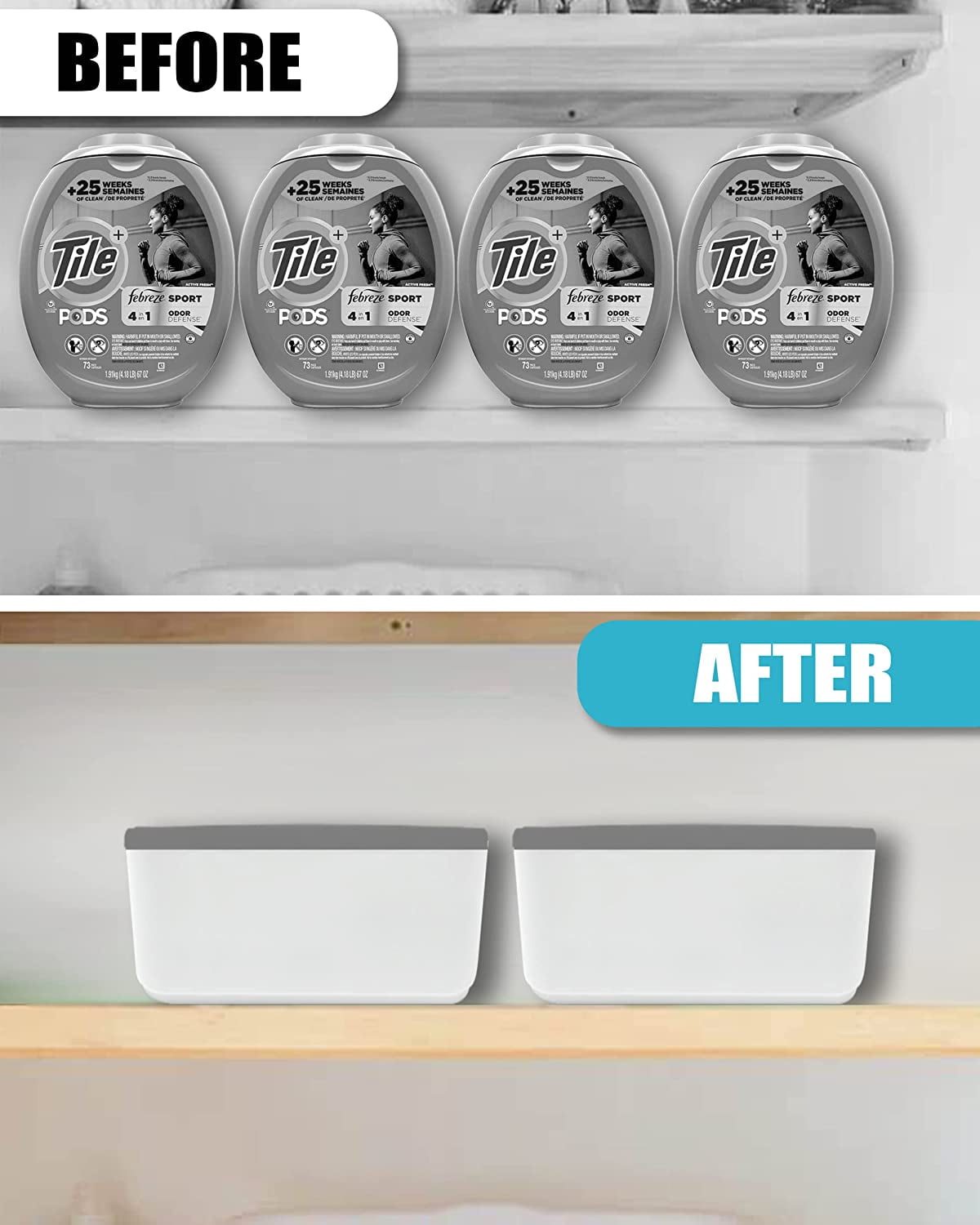Skywin Laundry Pod Container with Sliding Lid (2 Pack) - Stylish Laundry Pod Storage Container for Laundry Room Container Organization great as Laundry Detergent Container, Dishwasher Pod (Grey)