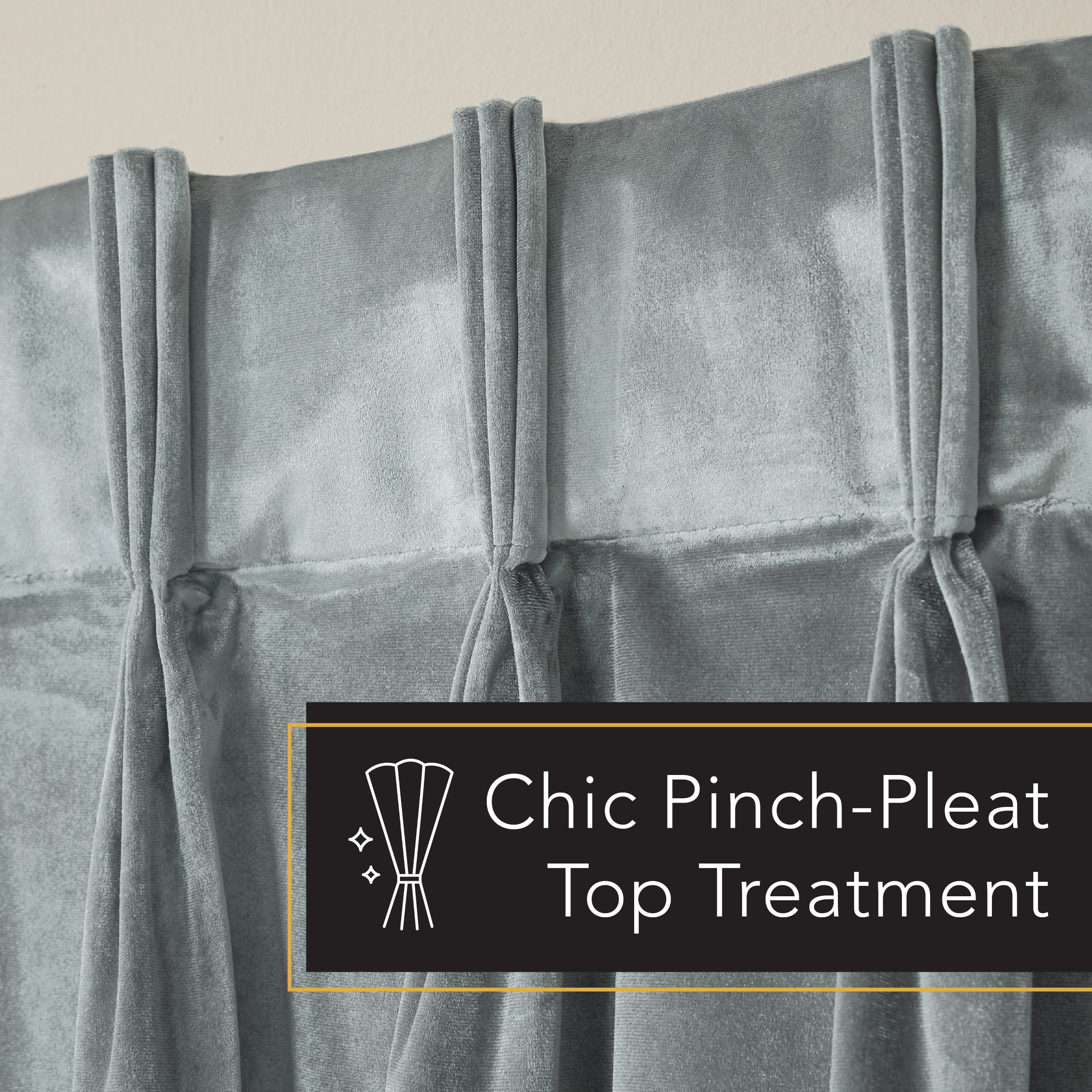 TOWN & COUNTRY LUXE Velour Solid Heavyweight Indoor Curtains, Light Filtering Opacity, Triple Pinch Pleat Top, Plush Velvet, 2-Pack Set, 27"x84", Soft Grey