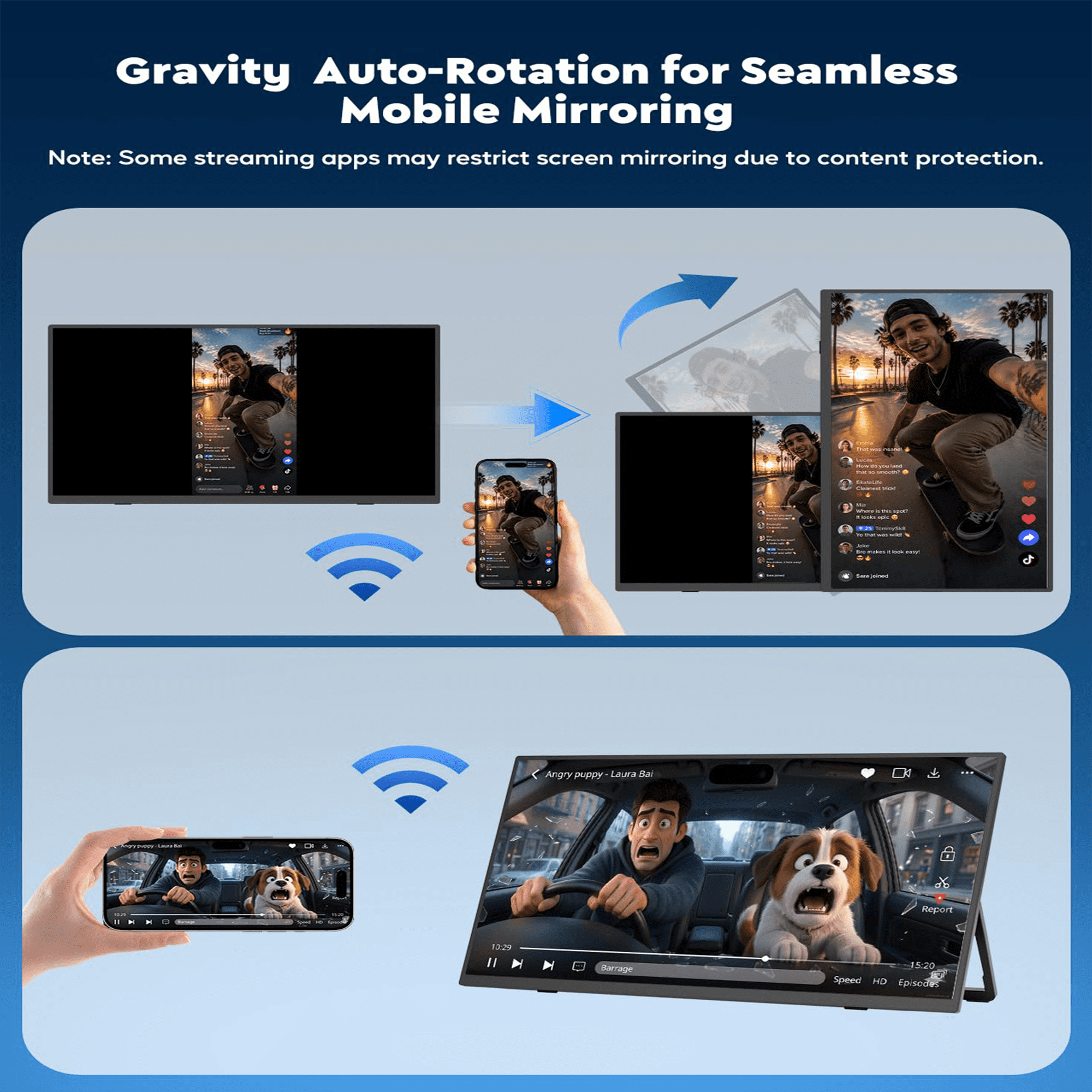 KEEPTIME 8000 mAh Wireless Portable Monitor, 15.6" 1080P IPS Laptop Screen, Second Computer Gaming Display with Speakers, Travel Monitor for Windows/Mac/Android/iOS/Gaming Console