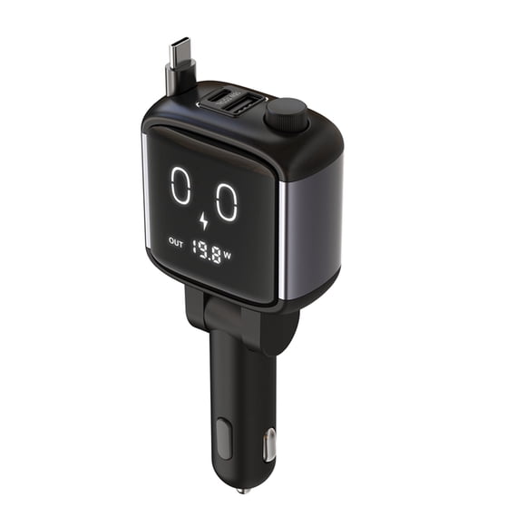 Cargador de Coche para Teléfono con Cable Retráctil PD 65W Cable de Carga USB-A Tipo-C 5V 3.6A Salida con Pantalla