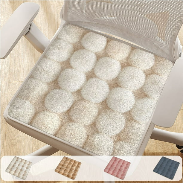 Cojín De Asiento De Poliéster Cojín de asiento de felpa de 40x40 cm con pompones, antideslizante, cálido, para sofá y decoración del hogar, lavable a máquina (beige, 1 pieza). Rkxzt