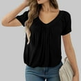 thumbnail image 6 of MIXUE Boho Tops For Women Summer Solid Color V Neck Short Sleeve Loose Casual T-shirts Activewear,Black,L, 6 of 8