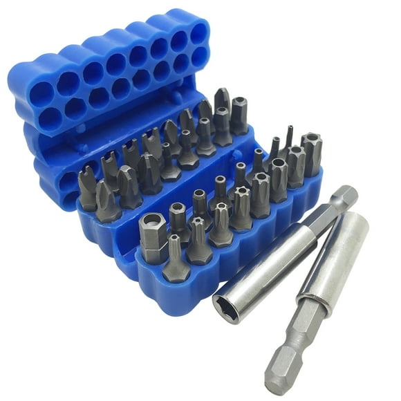 FineGood Ensemble de 34 Pcs de Embouts de Tournevis, Sécurité Anti-Tamponnage SAE Métrique Hex à Trois Volets Torq Clé Étoile Embout avec Support d'Extension de Embout