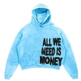 thumbnail image 2 of Men's Hop Gothic Oversize Cropped Hoodie With Y2K Letter Print Sweatshirt Casual Baggy Long Sleeve Hooded Pullover Hoodie With Kangaroo Pocket (Light Blue,L), 2 of 4
