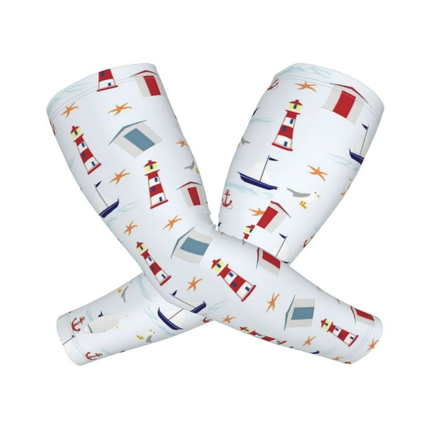 Balery Nautical Lighthouse Sailboat Mangas Refrescantes para Brazos para Hombre y Mujer – Transpirables y Absorbentes de Humedad para Mujeres, Hombres y Niños