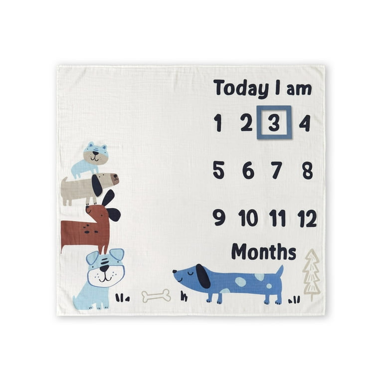 Gerber Baby Boy Milestone Blanket 2 Piece Blue Dogs