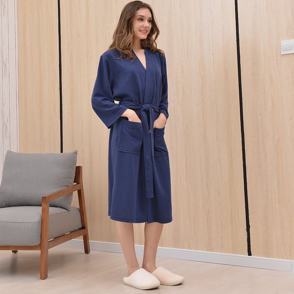Women's 100% Cotton Waffle Kimono Spa Robe Pyjamas Gown Sleepwear Men 