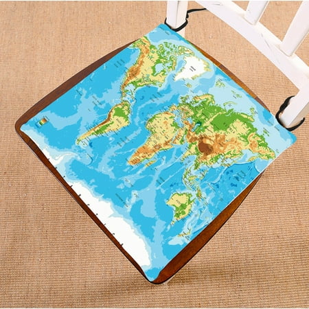 

PHFZK Physical Map of the World Seat Cushion Chair Cushion Floor Cushion Two Sides Size 16x16 inches